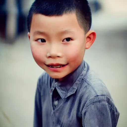 Prompt: cinematic still vietnamese 6 year old in star wars, underbite, heart shaped face, crew cut hair
