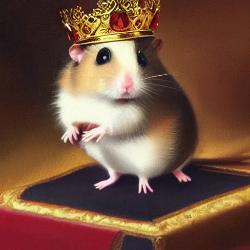 A king hamster with a crown and a coat, digital art | Stable Diffusion