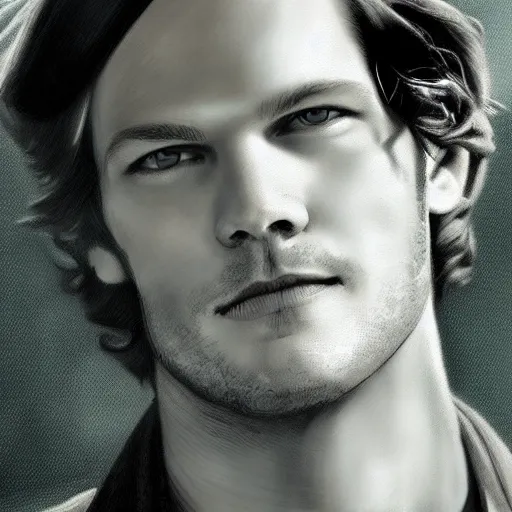 Prompt: Stunning portrait of handsome Jared Padalecki as an angel, in the style of norman rockwell, digital art