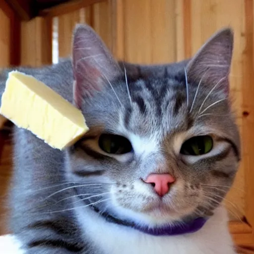 Prompt: cat with cheese for a head