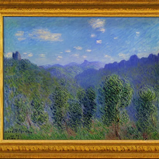 Image similar to Claude Monet Mountainous Landscape, 1860, oil on canvas deframed