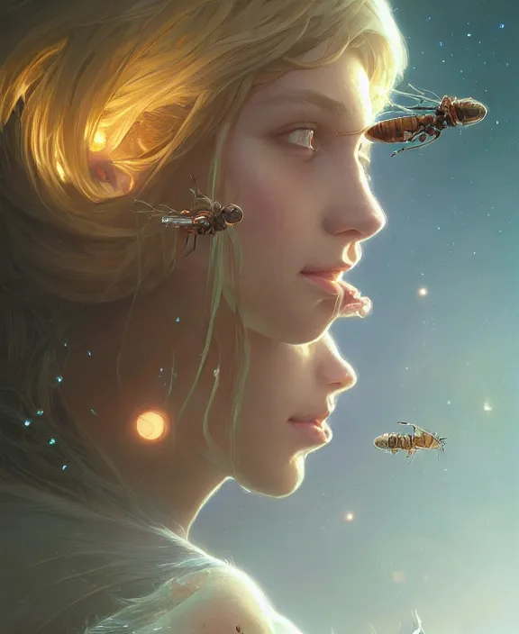 Image similar to simplicity, portrait of a adorable childlike alien insect, milky way environment, ultra realistic, concept art, intricate details, cheerful, highly detailed, photorealistic, octane render, 8 k, unreal engine. art by artgerm and greg rutkowski and alphonse mucha