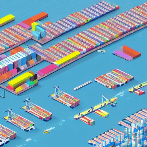 Image similar to isometric view of a shipping container port by chiho aoshima