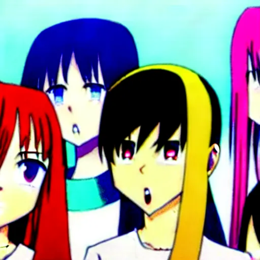 Image similar to there were eight anime people, no more than eight. Less than nine but more than seven, eight eight eight, 2 girls 6 guys