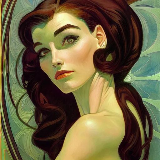 Image similar to a streamline moderne painting in the style of donato giancola, and in the style of charlie bowater, and in the style of alphonse mucha. symmetry, smooth, sharp focus, semi - realism, intricate detail.