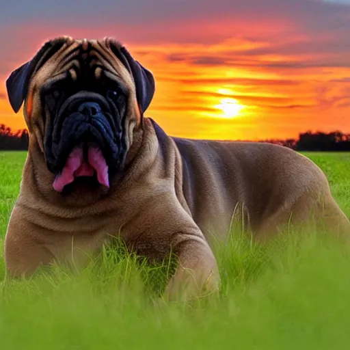 Prompt: sunset colored bullmastiff