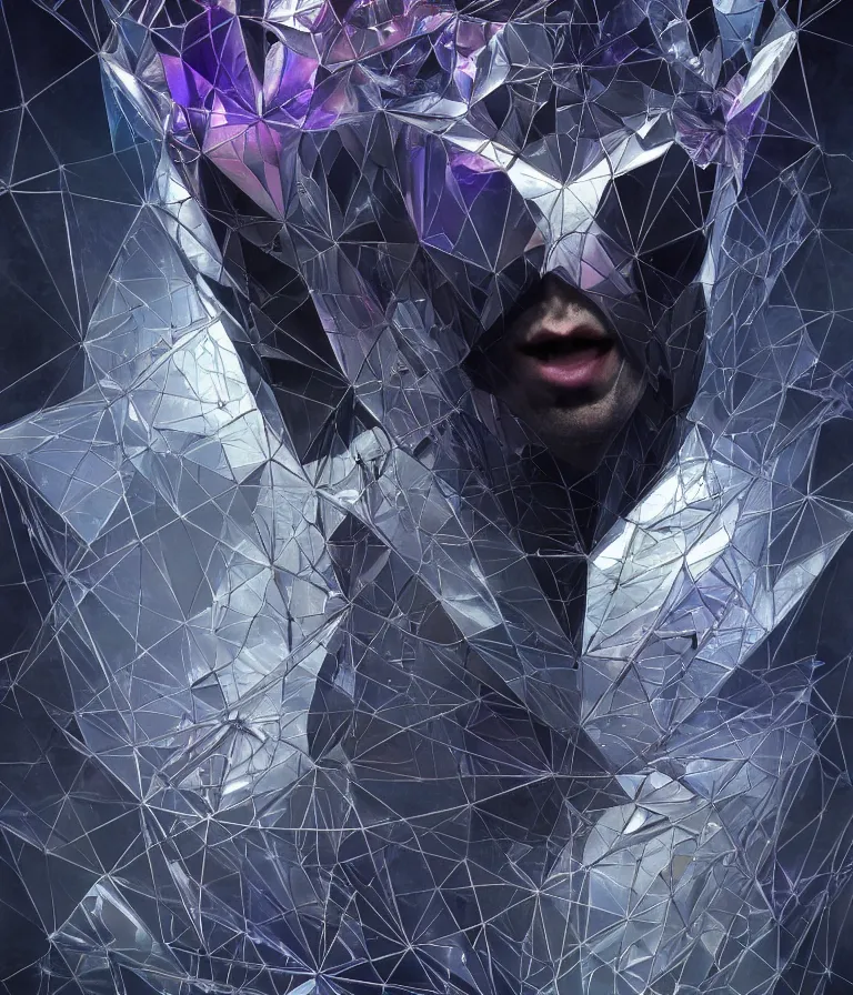 Image similar to front!!! shot of a court jester!!! character, mesmerizing fractal hypercubes, platinum cracked, dark holography!!!, future, metallic galactic, crystalline edges, polygonal, elegant, highly detailed, centered, (((artstation, concept art, jagged, sharp focus, artgerm, Tomasz Alen Kopera, Peter Mohrbacher, donato giancola, Joseph Christian Leyendecker, WLOP, Boris Vallejo))), ((raytracing)), mugshot!!!!!, ugly!!!!!!, octane render, nvidia raytracing demo, octane render, nvidia raytracing demo, octane render, nvidia raytracing demo, 8K, cinematic, masterpiece, fine portrait