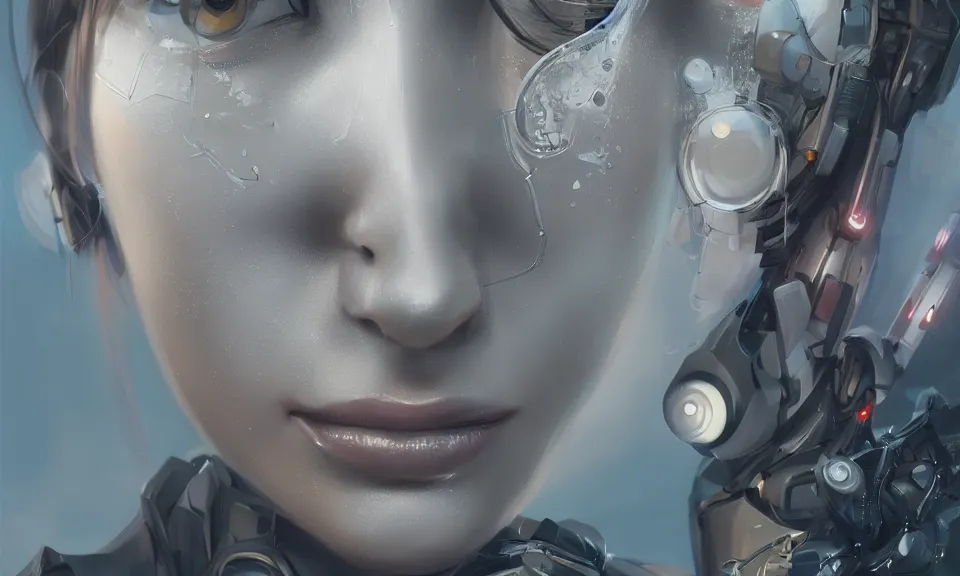 Image similar to portrait of beautiful girl with robot body, close up, portrait, cinematic, elegant, artstation, intricate, highly detailed, digital painting, artstation, concept art, sharp focus, illustration, cyberpunk, cgsociety, 8 k