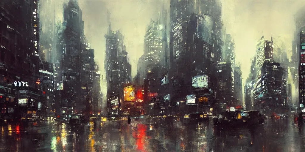 Image similar to a new york cityscape painting by jeremy mann, high resolution, 4 k