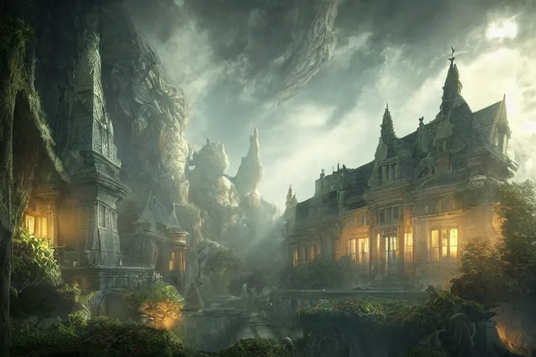 Image similar to the most amazing dream you ever had about mansion of elemental of earth, hyper realistic, ambient lighting, concept art, intricate, hyper detailed, smooth, dynamic volumetric lighting, octane, cinematic