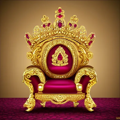 Image similar to King duck sitting on a gold throne decorated with many rubies and diamonds, duck is wearing a gold crown and gold necklace, super realistic, 4k