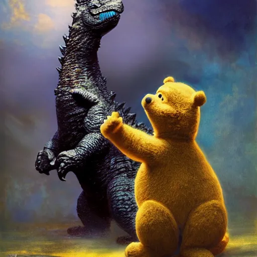 Prompt: godzilla as winnie the pooh as a gigantic muppet, cinematic composition, epic dramatic lighting, realistic, hyperdetailed, photorealistic, photograph, epic scale by gaston bussiere