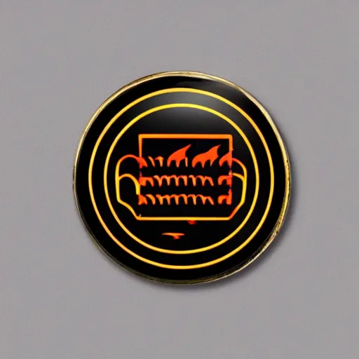 Prompt: a photo of a retro 1 9 7 0 s minimalistic clean fire flames warning label enamel pin, studio lighting, behance