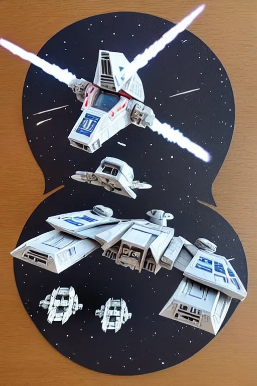 Prompt: starwars space battle, tie fighter, x-wing, star destroyer, Death Star