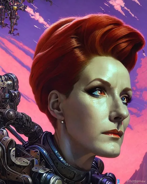 Prompt: moira from overwatch, character portrait, portrait, close up, concept art, intricate details, highly detailed, vintage sci - fi poster, in the style of chris foss, rodger dean, moebius, michael whelan, and gustave dore