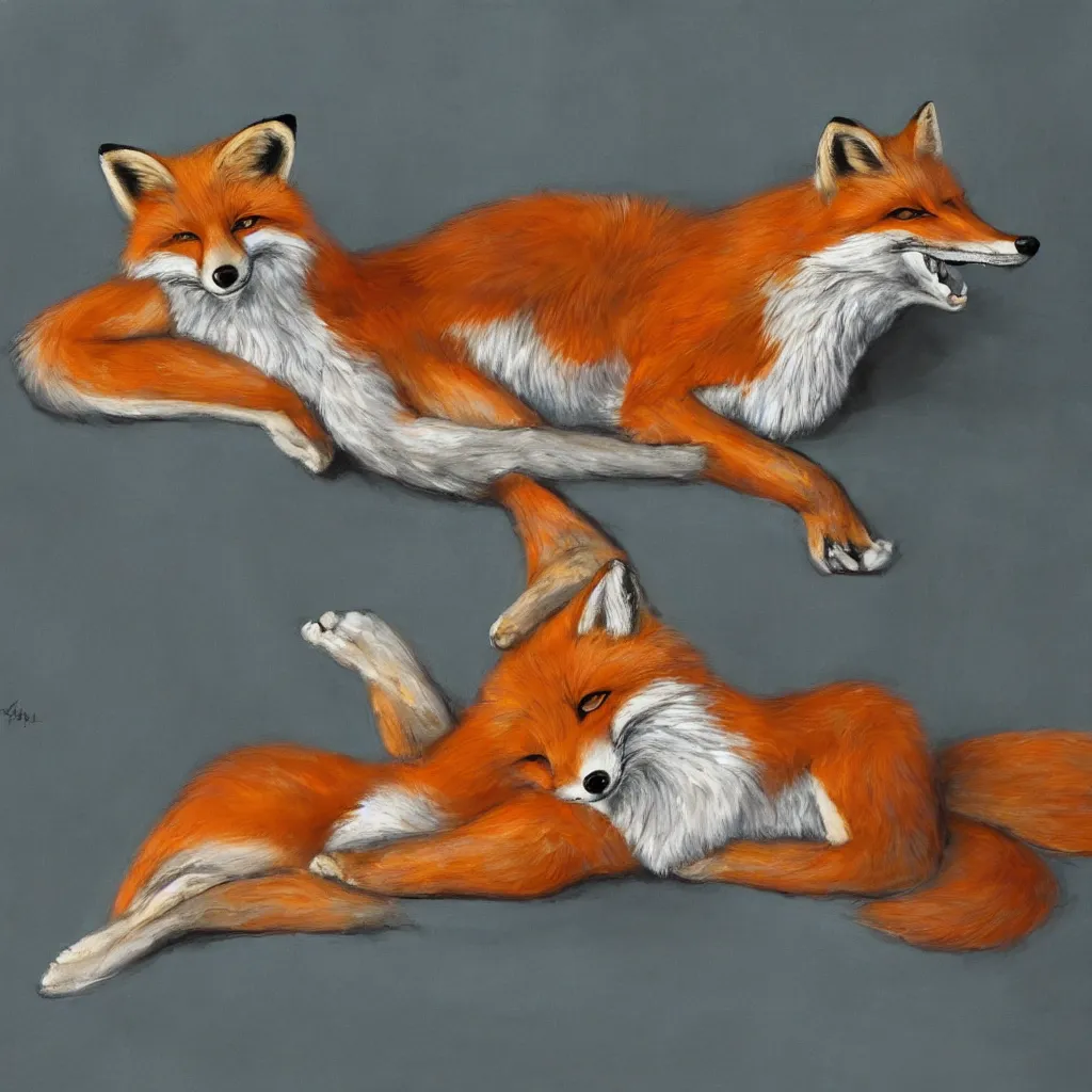 Image similar to anthropomorphic fox lounging in a futuristic hotel, anthro, furry, painting