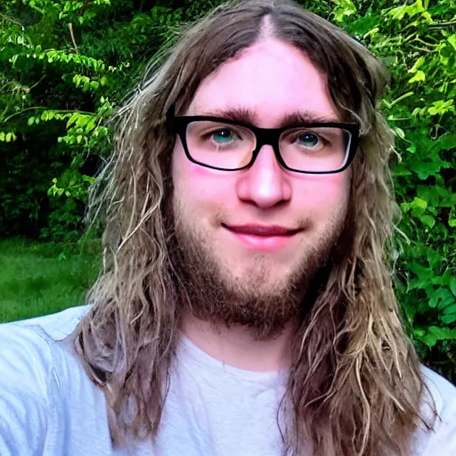 Prompt: picture of my friend ty ( he has long hair and glasses and is white and blond and has zits on his forehead and is clean shaven and young )