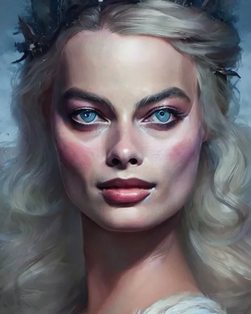 Image similar to margot robbie as a fairy, hyper realistic face, beautiful eyes, fantasy art, in the style of greg rutkowski