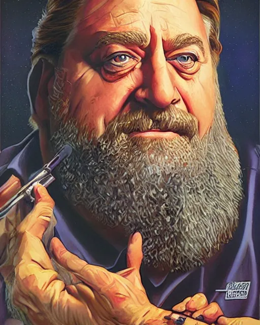 Image similar to john goodman in the big lebowski, airbrush, drew struzan illustration art, key art, movie poster