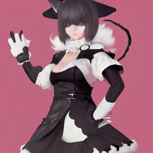 Image similar to full body portrait of 2B nier automata wearing a cat maid suit, fantasy art by Thomas romain, trending on artstation, artstationHD, artstationHQ