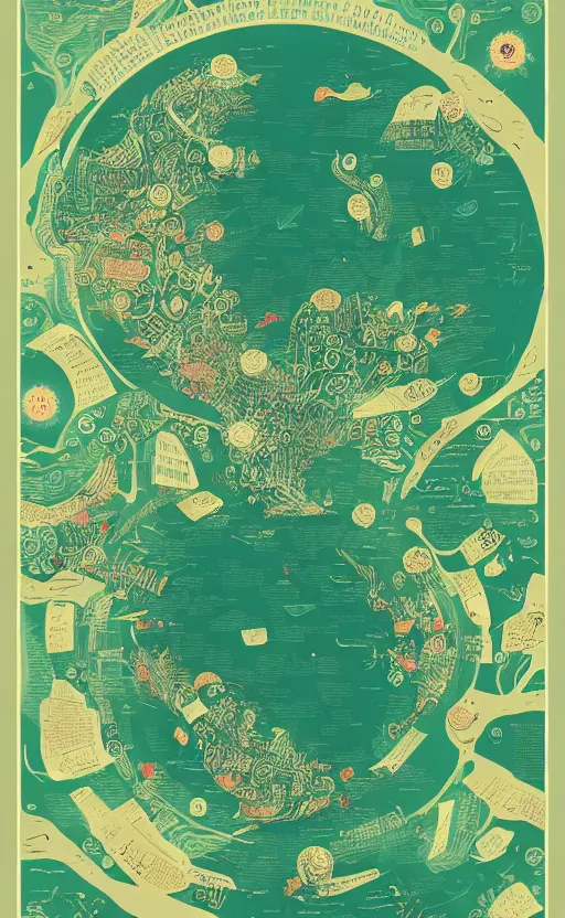 Image similar to a poster with a map on it, poster art by victo ngai, behance contest winner, environmental art, lovecraftian, intricate, infographic, marginalia, unreal engine, epic