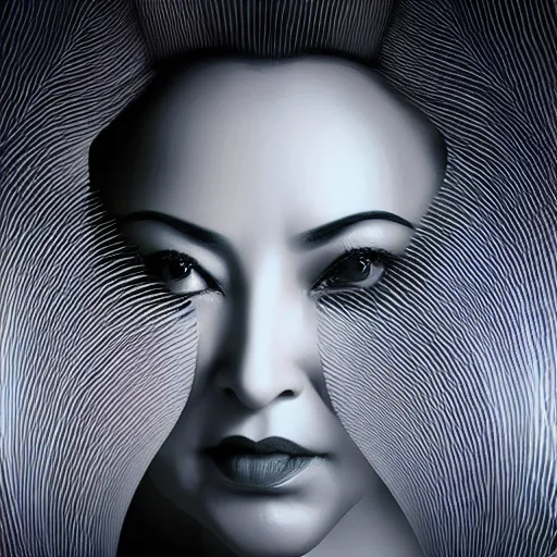 Image similar to woman face as zaha hadid architecture photo realistic symmetrical