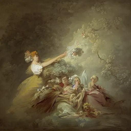 Image similar to fragonard painting in the style of where's waldo