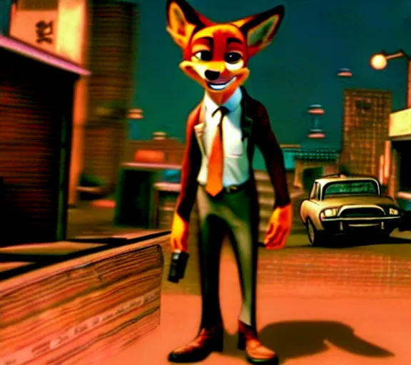 Image similar to nick wilde as max payne in max payne 3 set in gritty neo - noir zootopia, favela level