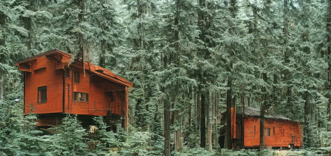 Image similar to cascadian house. photographed by wes anderson on fujinon premista 1 9 - 4 5 mm t 2. 9. portra 8 0 0.