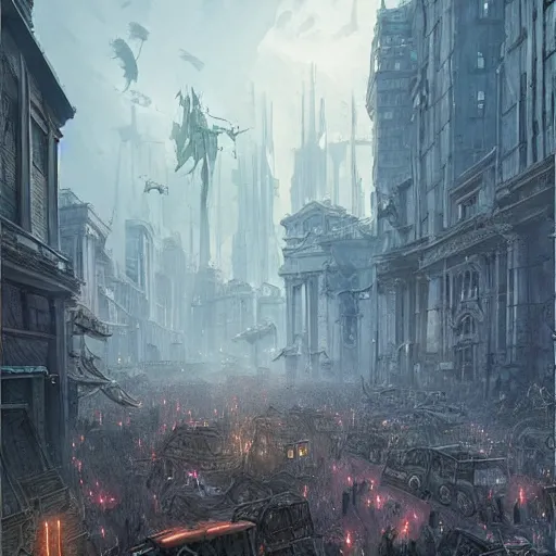 Image similar to a hoard of the dead about to take over a modern city, ultra detailed, fantasy illustration, by greg rutkowski