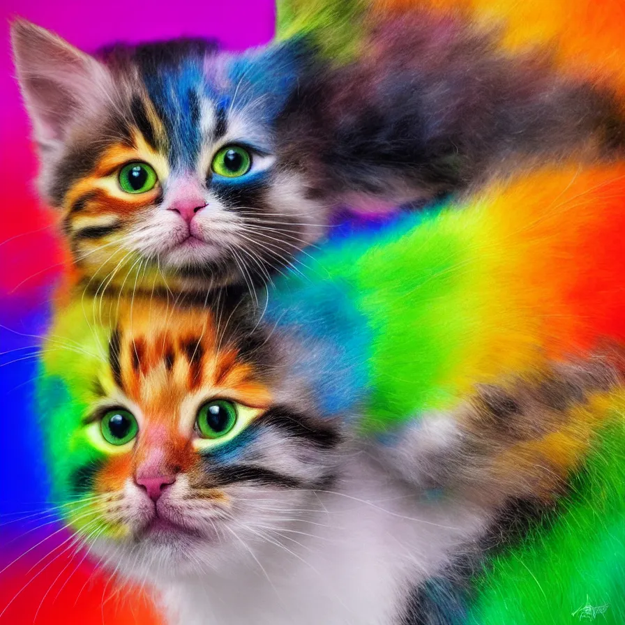 Prompt: a Rainbow kitten, ultra realistic, artstation, sharp focus, 8K