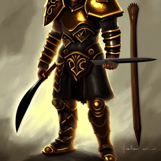 Image similar to Minotaur warrior with axe, human body, bull head, concept art, paladin golden armor, high details, symmetrical, full body, digital painting, dark fantasy, guildwar artwork