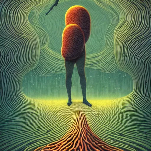 Image similar to wow! i met the mycelium spirit with mycelium spores particles floating through out the liminal space by Casey Weldon Dan McPharlin crazy unique art trending on behance digital illustration composite professional