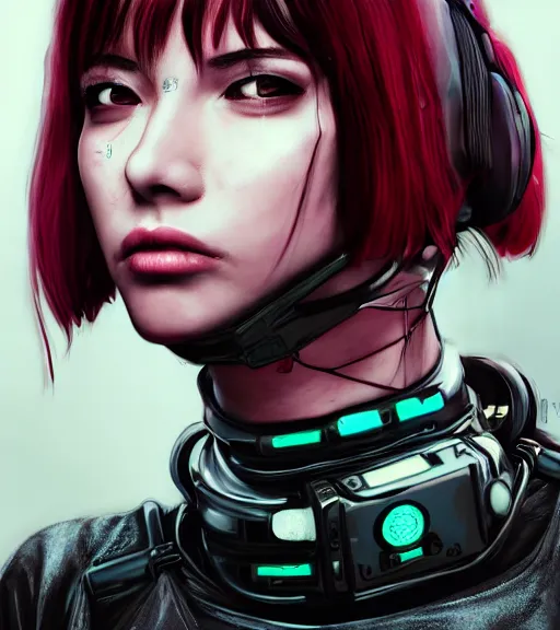 Image similar to detailed realistic female character cyberpunk wearing thick technological collar around neck, realistic, art, beautiful, 4K, collar, choker, collar around neck, punk, artstation, detailed, female, woman, choker, cyberpunk, neon, punk, collar, choker, collar around neck, thick collar, tight around neck, punk,