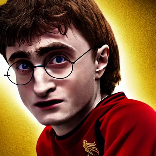 Image similar to portrait of harry potter, daniel radcliffe, wearing a liverpool jersey, highly detailed, masterpiece painting, jan van eyck, raphael, 4 k, octane render,