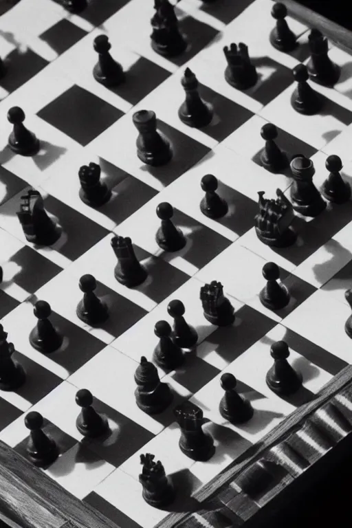 Image similar to a close-up portrait of Marcel Duchamp's very minimal industrial chess-building machine in the style of Hito Steyerl and Shinya Tsukamoto and Irving Penn and Robert Frank, minimal contraption