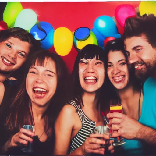 Prompt: polaroid photo of happy friends enjoying a party, detailed, fine details, realistic enviroment, photography, 4 k,