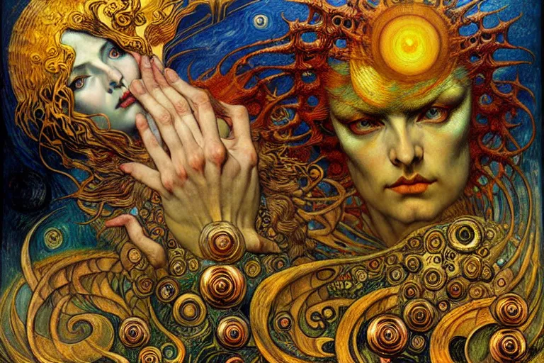 Image similar to Divine Chaos Engine by Karol Bak, Jean Delville, William Blake, Gustav Klimt, and Vincent Van Gogh, symbolist, visionary