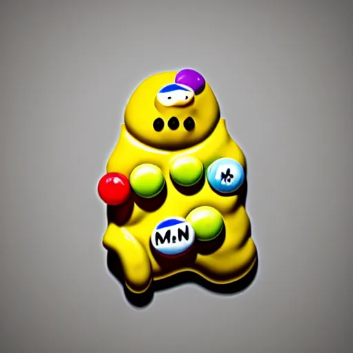 Image similar to yellow m & m holding bag of white powder