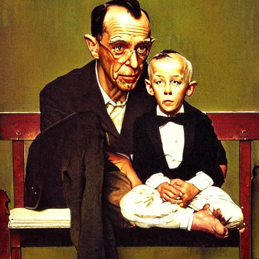 Image similar to lonely daddy painting by norman rockwell