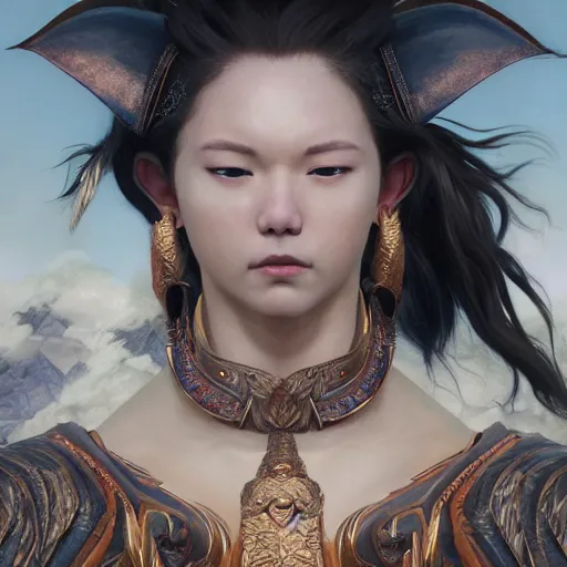 Image similar to Perfectly-centered portrait-photograph of a real life dragon god with shining white eyes from heaven, lifelike, super highly detailed, professional digital painting, artstation, concept art, Unreal Engine 5, Photorealism, HD quality, 8k resolution, cinema 4d, 3D, beautiful, cinematic, art by artgerm and greg rutkowski and alphonse mucha and loish and WLOP