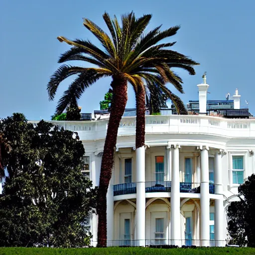 Prompt: palm tree on top of the white house