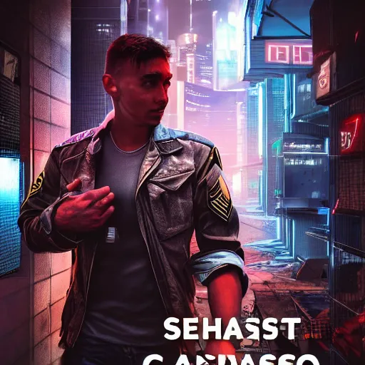 Prompt: book cover of a novel featuring sgt chase meeting the love of his life in jail, cyberpunk setting, 4 k resolution