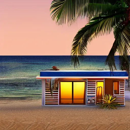 Prompt: Retro-wave house in beach