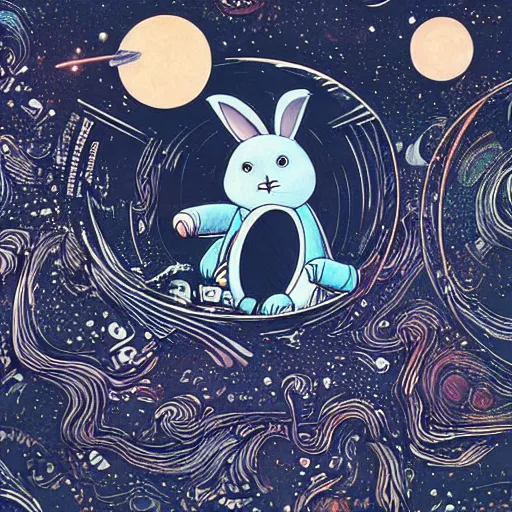 Image similar to A lost sci-fi rabbit, space rabbit, interstellar black hole, by James Jean And WLOPPRO