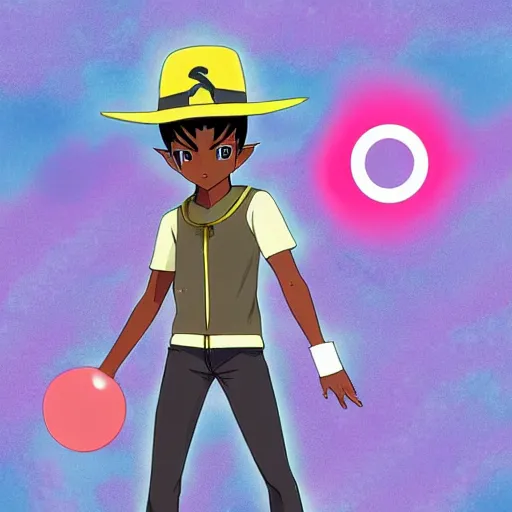 Prompt: lil nas x as a pokemon trainer, anime