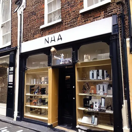 Image similar to “a shop called NAHHH on Marylebone High St - make sure the text is legible”