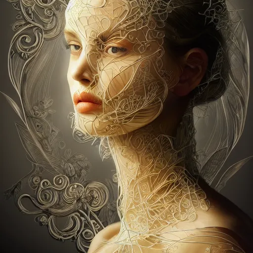 Prompt: the portrait of an absurdly beautiful, graceful, elegant, sophisticated, sensual young woman made of garlic bulbs, an ultrafine detailed illustration by james jean, symmetrical face, intricate linework, bright colors, final fantasy, behance contest winner, vanitas, angular, altermodern, unreal engine 5 highly rendered, global illumination, radiant light, detailed and intricate environment