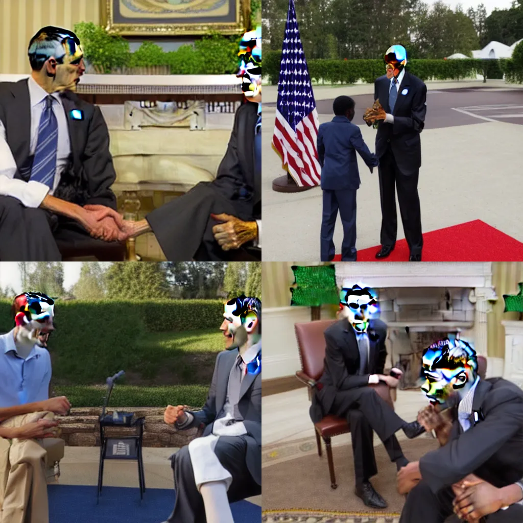 Prompt: President Obama meets Steve from Minecraft