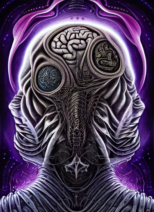 Prompt: cosmic lovecraft giger fractal brain + man portrait, pixar style, by tristan eaton stanley artgerm and tom bagshaw.